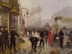 Paul Gustav Fischer, "A fire on Kultorvet" c.1900